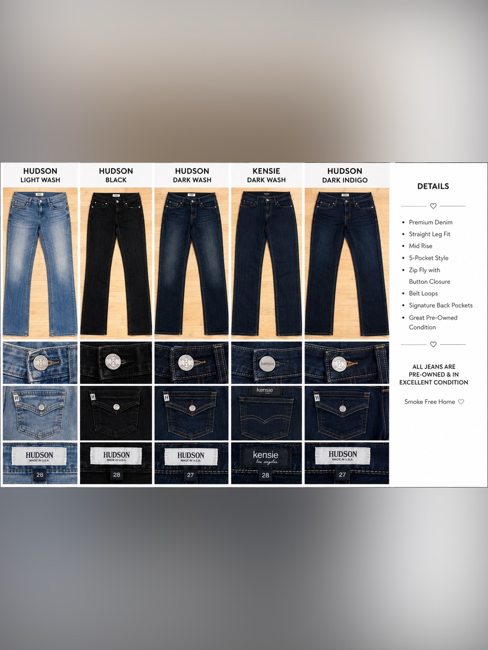 Hudson and Kensie (1 pair) Jeans Straight Leg Jeans - Light Wash, Dark Indigo
